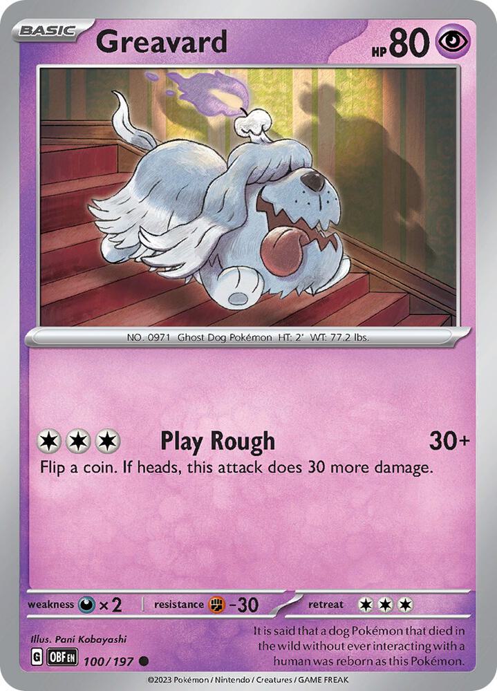 Greavard - 100/197 - SV03: Obsidian Flames (OBF) - Common - Reverse Holofoil - Pokemon TCG Card
