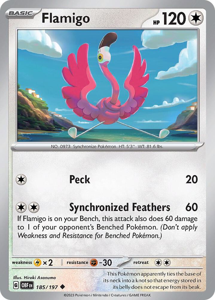 Flamigo - 185/197 - SV03: Obsidian Flames (OBF) - Reverse Holofoil - Pokemon TCG Card