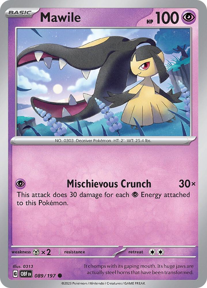 Mawile - 089/197 - SV03: Obsidian Flames (OBF) - Common - Reverse Holofoil - Pokemon TCG Card