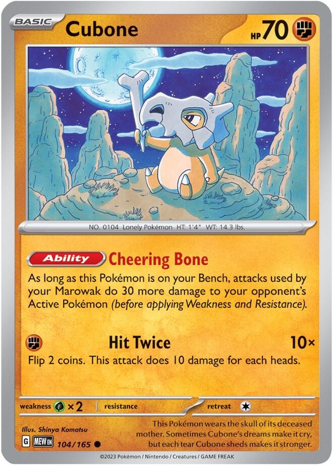 Cubone - 104/165 - SV: Scarlet & Violet 151 (MEW) - Reverse Holofoil - Pokemon TCG Card
