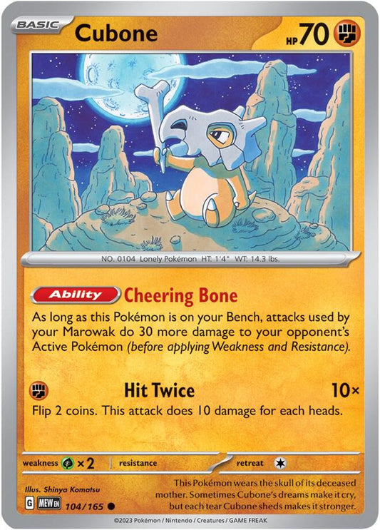 Cubone - 104/165 - SV: Scarlet & Violet 151 (MEW) - Reverse Holofoil - Pokemon TCG Card