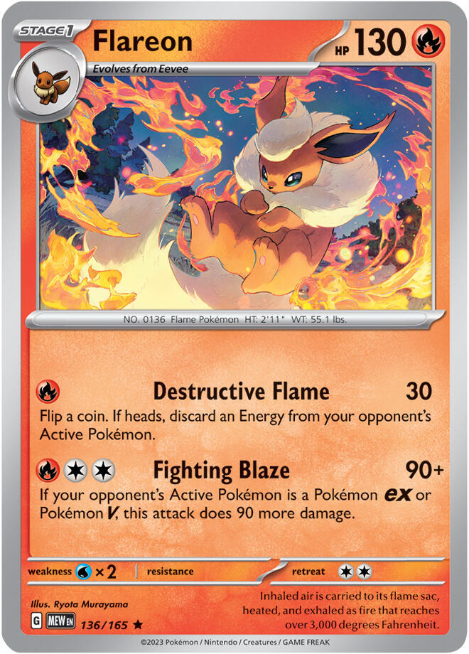 Flareon - 136/165 - SV: Scarlet & Violet 151 (MEW) - Holofoil - Pokemon TCG Card