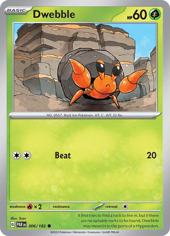 Dwebble - 006/182 - SV04: Paradox Rift (PAR) - Reverse Holofoil - Pokemon TCG Card