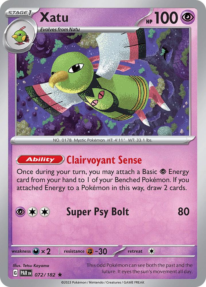 Xatu - 072/182 - SV04: Paradox Rift (PAR) - Reverse Holofoil - Pokemon TCG Card