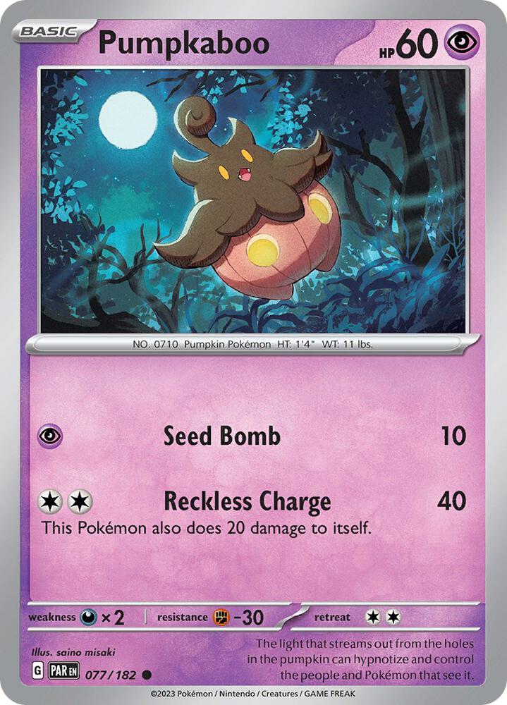 Pumpkaboo - 077/182 - SV04: Paradox Rift (PAR) - Reverse Holofoil - Pokemon TCG Card