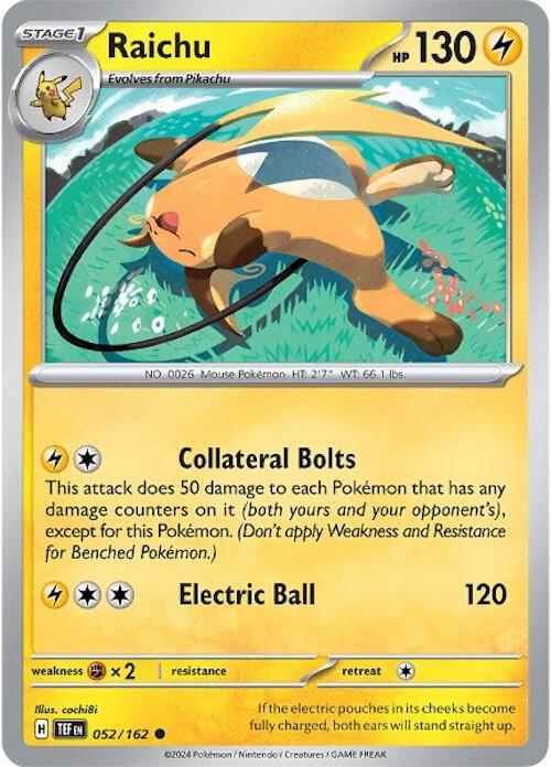 Raichu - 052/162 - SV05: Temporal Forces (TEF) - Reverse Holofoil - Pokemon TCG Card