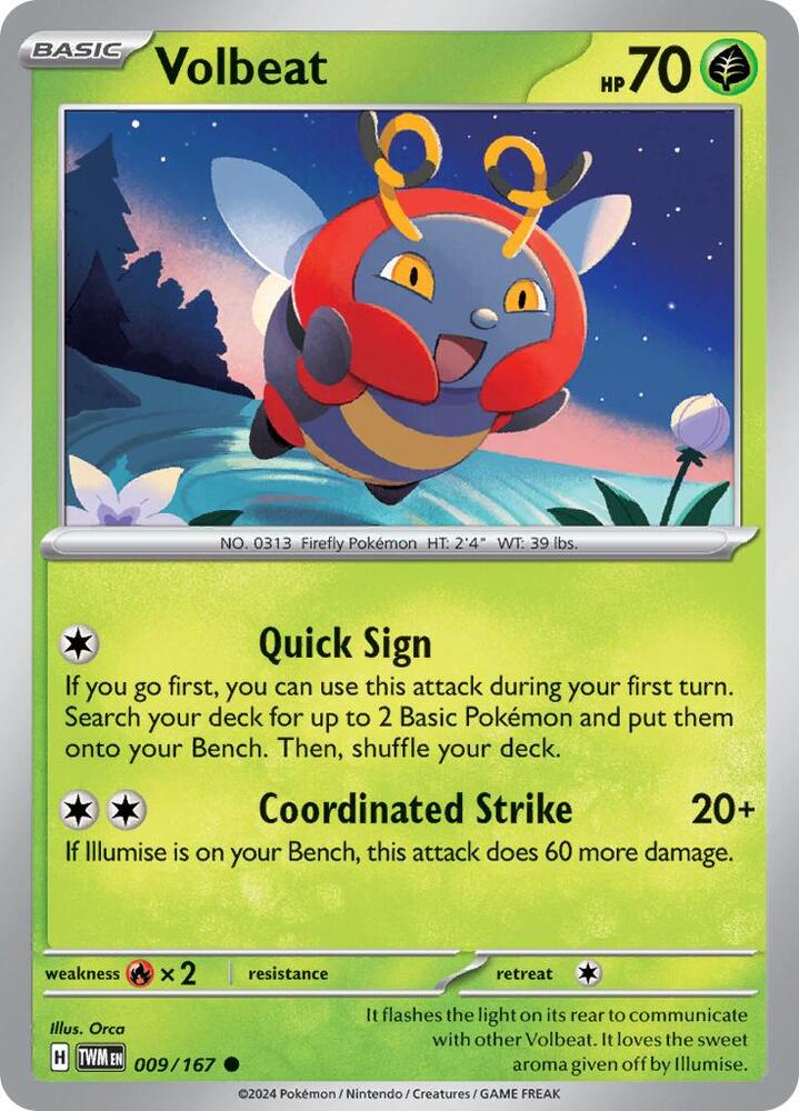 Volbeat - 009/167 - SV06: Twilight Masquerade (TWM) - Reverse Holofoil - Pokemon TCG Card