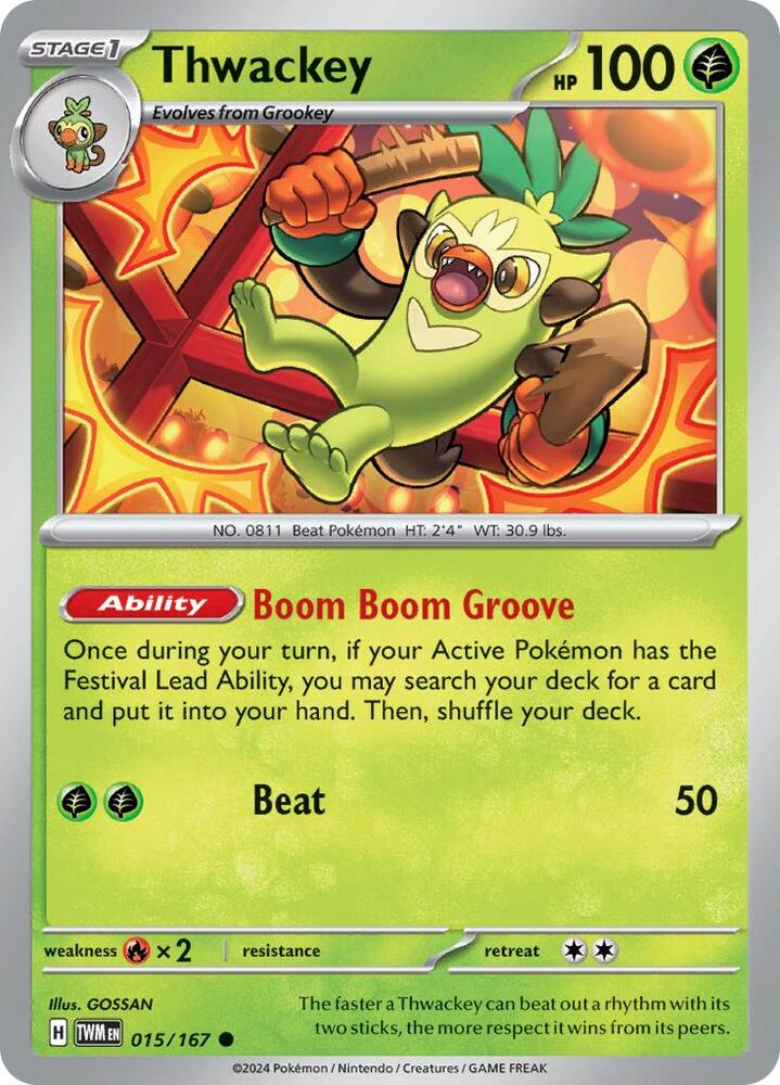 Thwackey - 015/167 - SV06: Twilight Masquerade (TWM) - Reverse Holofoil - Pokemon TCG Card