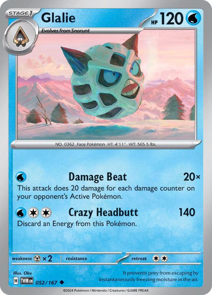 Glalie - 052/167 - SV06: Twilight Masquerade (TWM) - Normal - Pokemon TCG Card