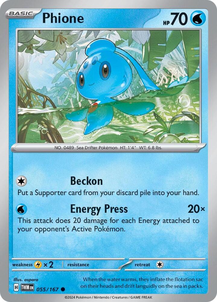 Phione - 055/167 - SV06: Twilight Masquerade (TWM) - Common - Normal - Pokemon TCG Card