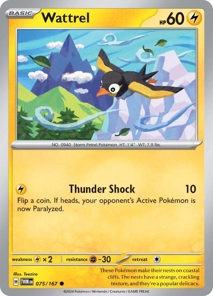 Wattrel - 075/167 - SV06: Twilight Masquerade (TWM) - Common - Reverse Holofoil - Pokemon TCG Card