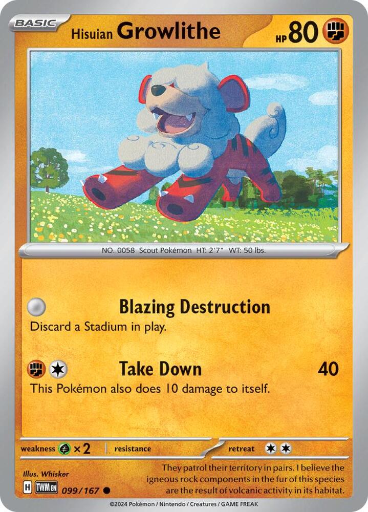Hisuian Growlithe - 099/167 - SV06: Twilight Masquerade (TWM) - Common - Normal - Pokemon TCG Card