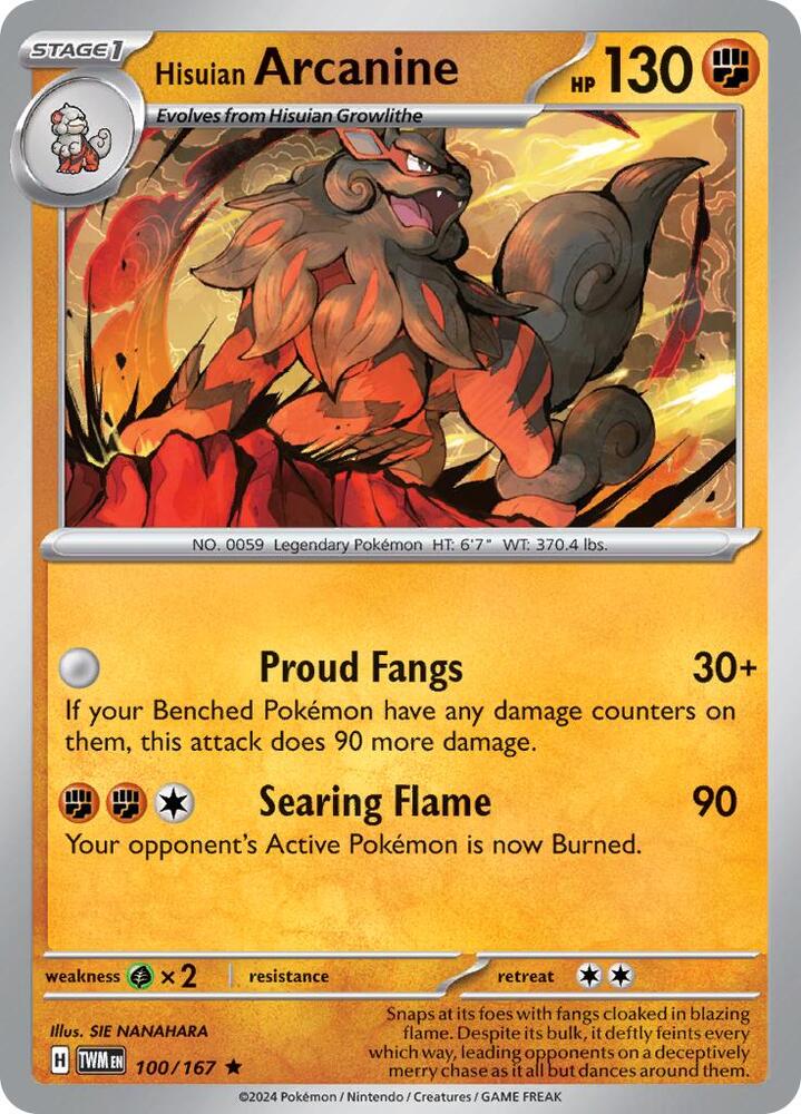 Hisuian Arcanine - 100/167 - SV06: Twilight Masquerade (TWM) - Reverse Holofoil - Pokemon TCG Card