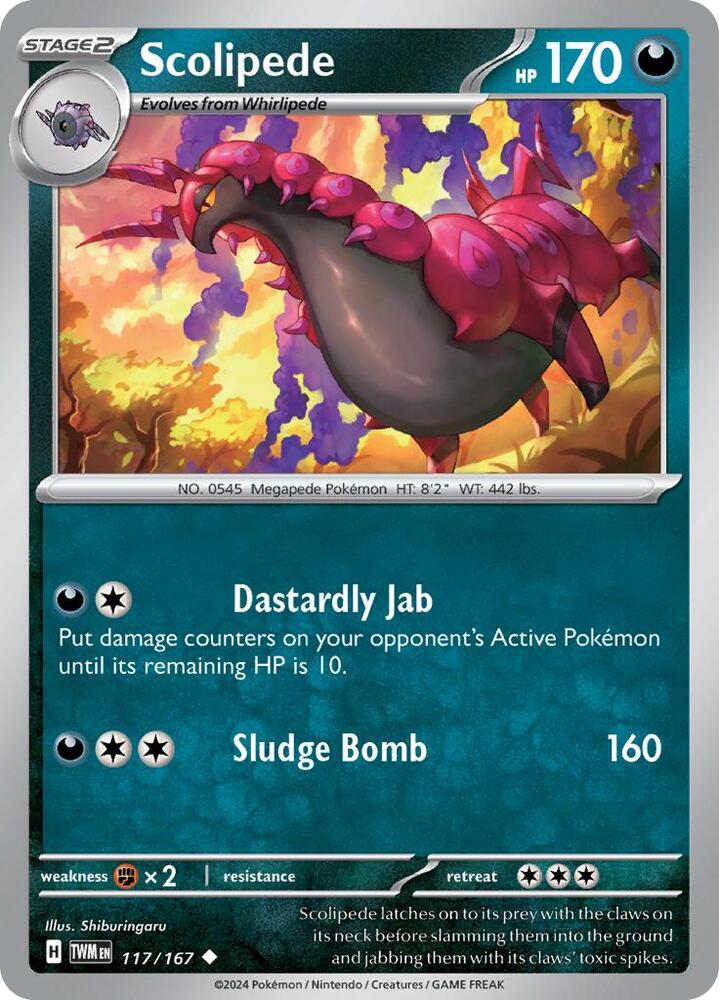 Scolipede - 117/167 - SV06: Twilight Masquerade (TWM) - Reverse Holofoil - Pokemon TCG Card