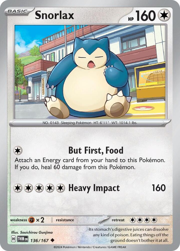 Snorlax - 136/167 - SV06: Twilight Masquerade (TWM) - Reverse Holofoil - Pokemon TCG Card