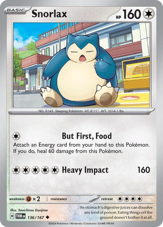 Snorlax - 136/167 - SV06: Twilight Masquerade (TWM) - Reverse Holofoil - Pokemon TCG Card