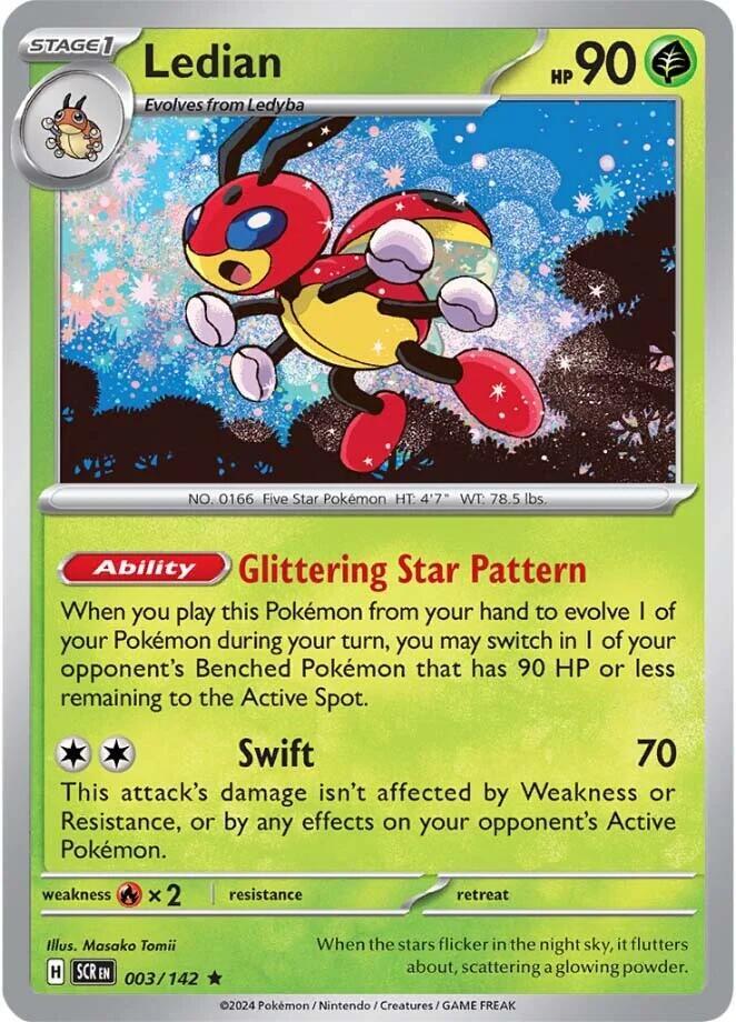 Ledian - 003/142 - SV07: Stellar Crown (SCR) - Rare - Holofoil - Pokemon TCG Card