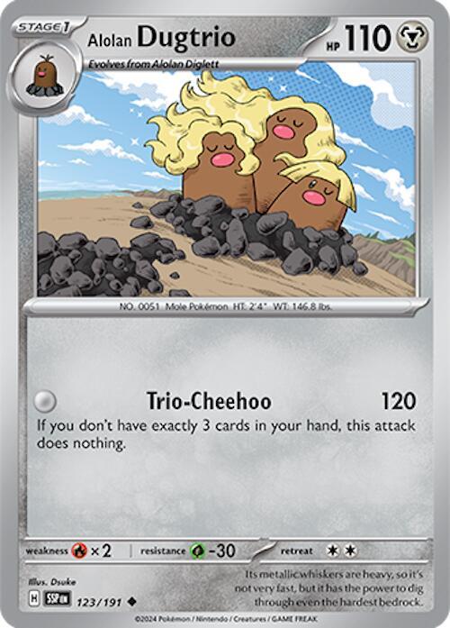 Alolan Dugtrio - 123/191 - SV08: Surging Sparks (SSP) - Uncommon - Normal - Pokemon TCG Card