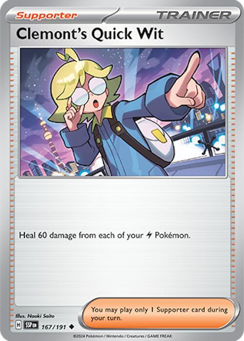 Clemont's Quick Wit - 167/191 - SV08: Surging Sparks (SSP) - Uncommon - Normal - Pokemon TCG Card