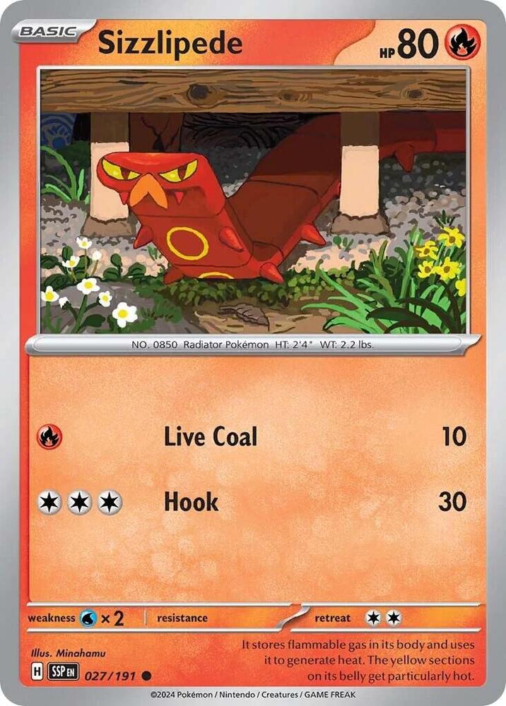 Sizzlipede - 027/191 - SV08: Surging Sparks (SSP) - Normal - Pokemon TCG Card