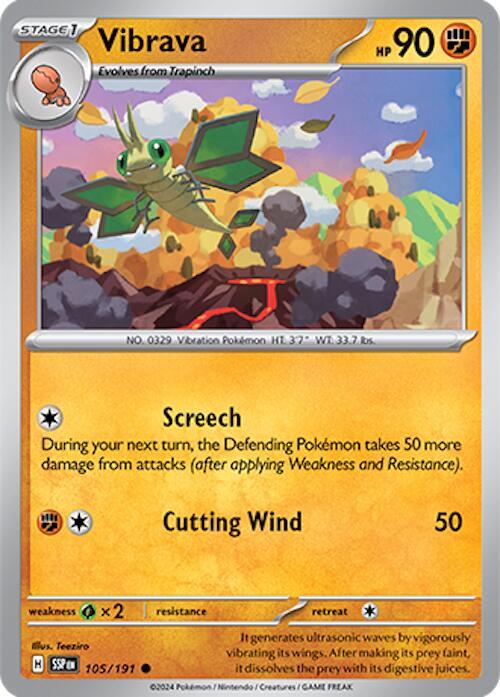 Vibrava - 105/191 - SV08: Surging Sparks (SSP) - Common - Reverse Holofoil - Pokemon TCG Card