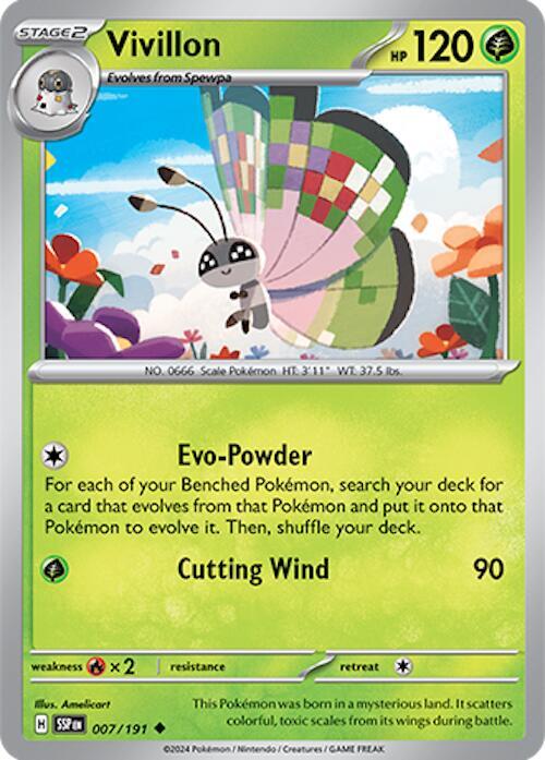 Vivillon - 007/191 - SV08: Surging Sparks (SSP) - Uncommon - Reverse Holofoil - Pokemon TCG Card