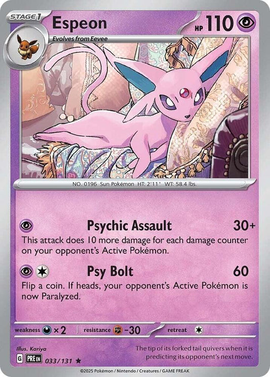 Espeon - 033/131 - SV: Prismatic Evolutions (PRE) - Reverse Holofoil - Pokemon TCG Card