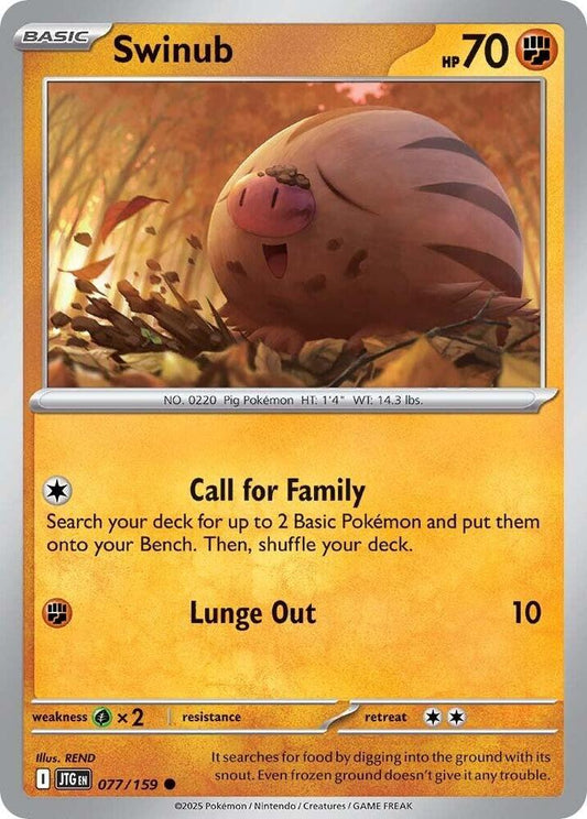 Swinub - 077/159 - SV09: Journey Together (JTG) - Common - Normal - Pokemon TCG Card