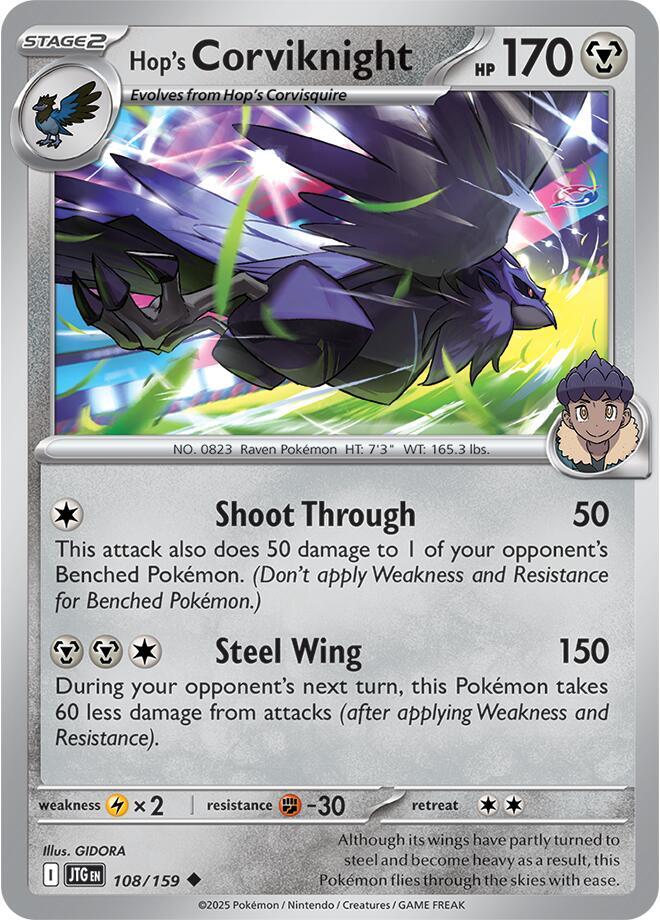 Hop's Corviknight - 108/159 - SV09: Journey Together (JTG) - Reverse Holofoil - Pokemon TCG Card