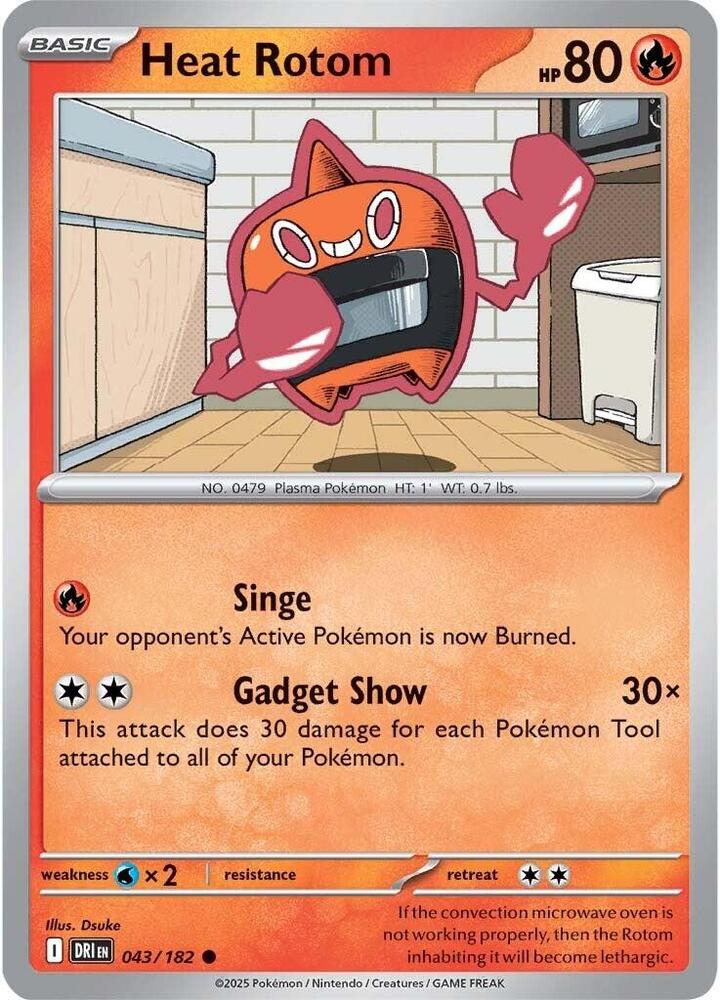 Heat Rotom - 043/182 - SV10: Destined Rivals (DRI) - Reverse Holofoil - Pokemon TCG Card