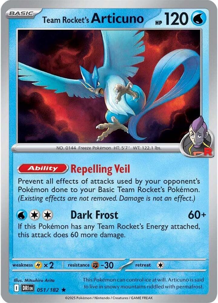 Team Rocket's Articuno - 051/182 - SV10: Destined Rivals (DRI) - Reverse Holofoil - Pokemon TCG Card