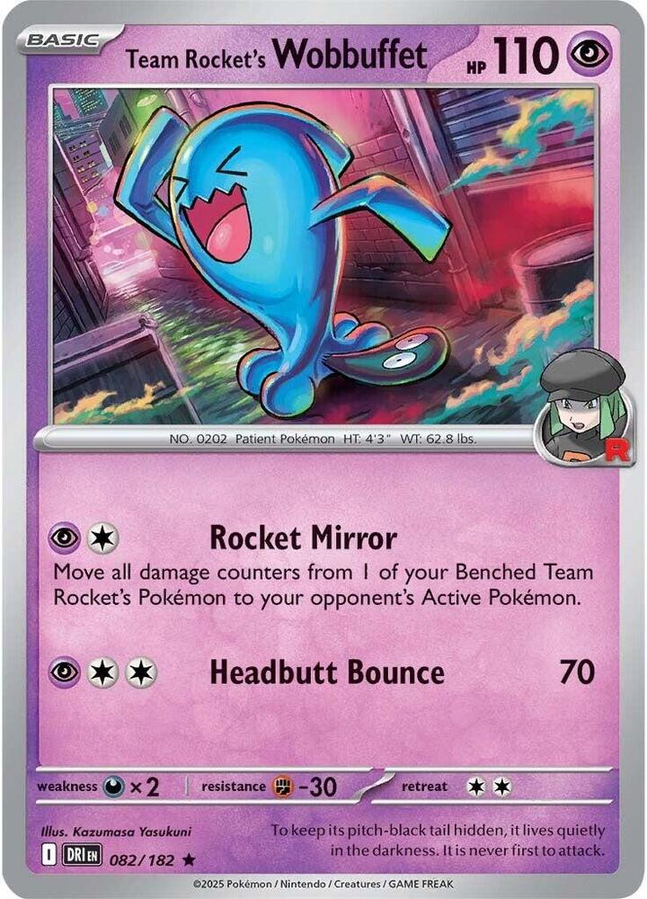 Team Rocket's Wobbuffet - 082/182 - SV10: Destined Rivals (DRI) - Reverse Holofoil - Pokemon TCG Card