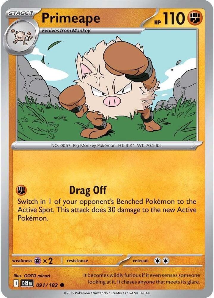 Primeape - 091/182 - SV10: Destined Rivals (DRI) - Reverse Holofoil - Pokemon TCG Card