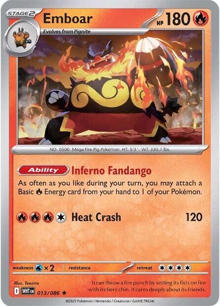 Emboar - 013/086 - SV: White Flare (WHT) - Reverse Holofoil - Pokemon TCG Card