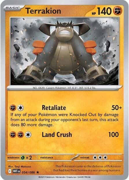 Terrakion - 054/086 - SV: White Flare (WHT) - Reverse Holofoil - Pokemon TCG Card