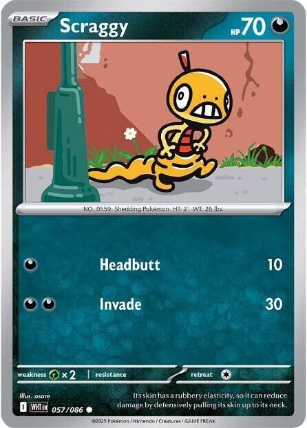 Scraggy - 057/086 - SV: White Flare (WHT) - Reverse Holofoil - Pokemon TCG Card