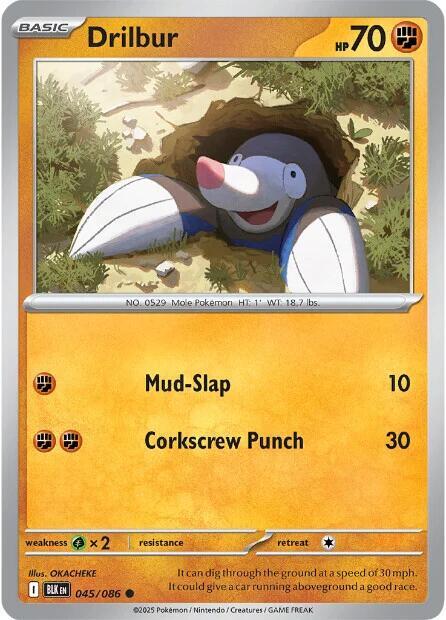 Drilbur - 045/086 - SV: Black Bolt (BLK) - Reverse Holofoil - Pokemon TCG Card