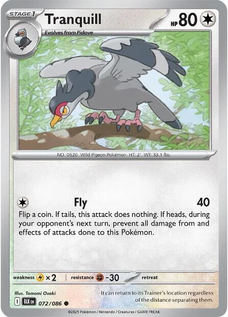 Tranquill - 072/086 - SV: Black Bolt (BLK) - Normal - Pokemon TCG Card
