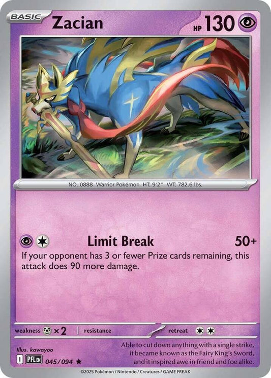 Zacian - 045/094 - ME02: Phantasmal Flames (PFL) - Rare - Holofoil - Pokemon TCG Card