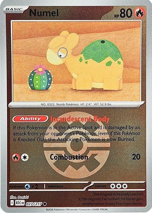 Numel - 027/217 (Quick Ball) - ME: Ascended Heroes (ASC) - Common - Reverse Holofoil - Pokemon TCG Card