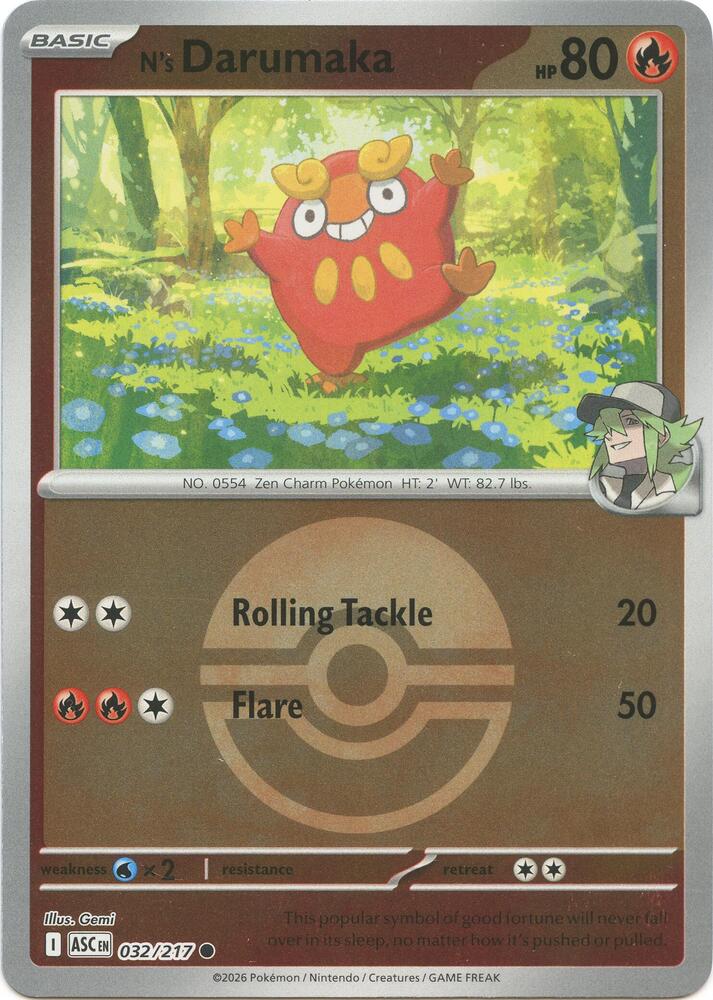 N's Darumaka (Poke Ball) - 032/217 - ME: Ascended Heroes (ASC) - Reverse Holofoil - Pokemon TCG Card