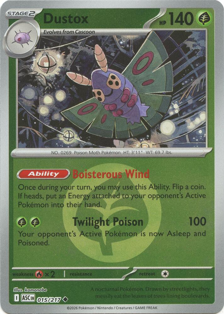 Dustox - 015/217 (Energy Symbol Pattern) - ME: Ascended Heroes (ASC) - Uncommon - Reverse Holofoil - Pokemon TCG Card