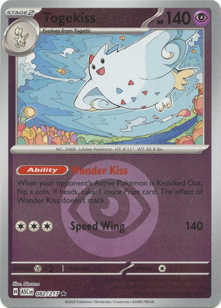 Togekiss - 082/217 (Energy Symbol Pattern) - ME: Ascended Heroes (ASC) - Rare - Reverse Holofoil - Pokemon TCG Card