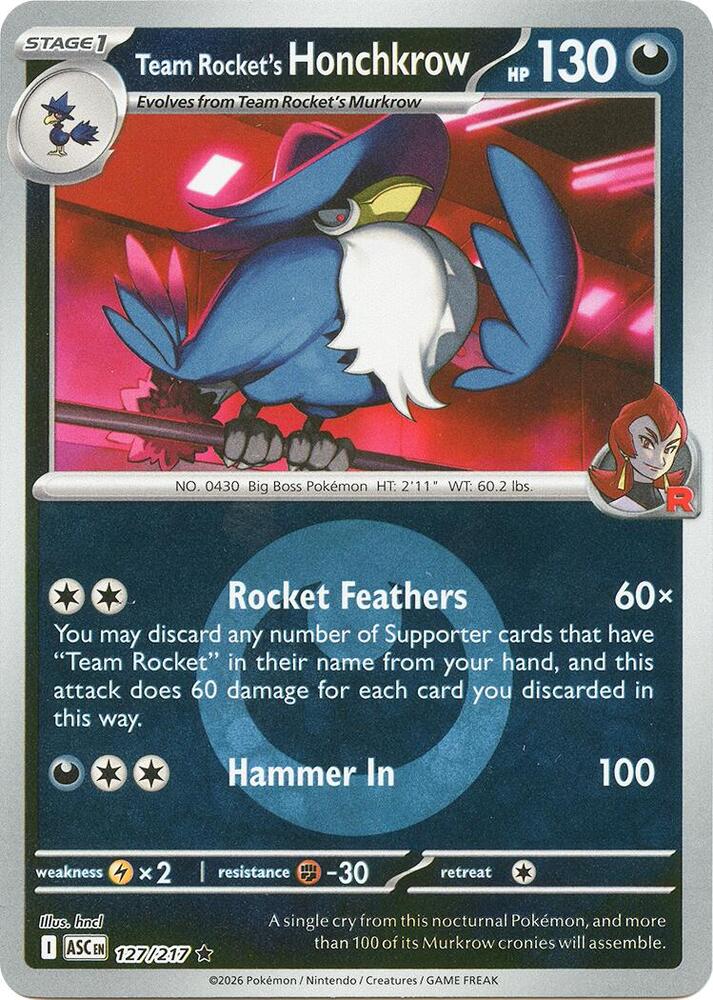 Team Rocket's Honchkrow (Energy Symbol Pattern) - 127/217 - ME: Ascended Heroes (ASC) - Reverse Holofoil - Pokemon TCG Card