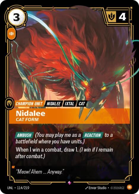 Nidalee, Cat Form - 114/219 - Unleashed (UNL) - Foil - Riftbound TCG Card