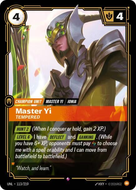 Master Yi, Tempered - 113/219 - Unleashed (UNL) - Foil - Riftbound TCG Card