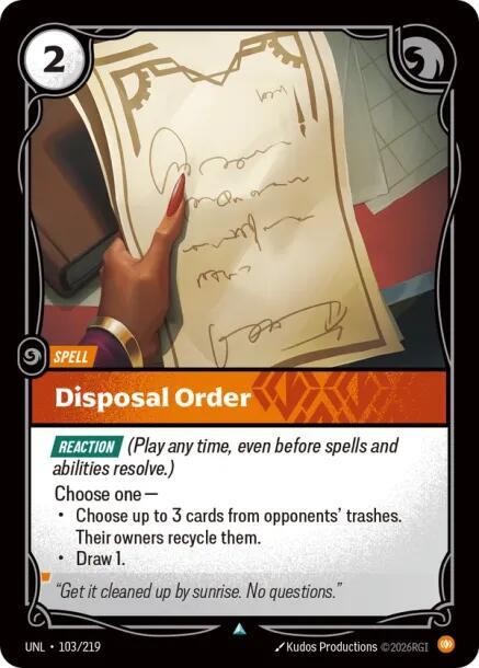 Disposal Order - 103/219 - Unleashed (UNL) - Normal - Riftbound TCG Card