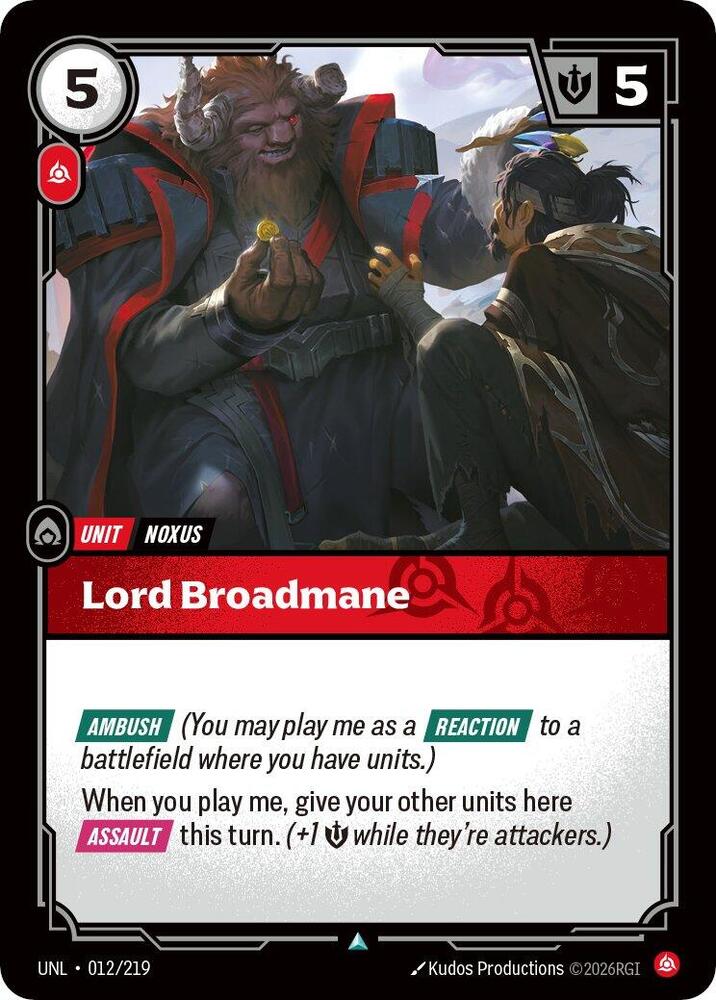 Lord Broadmane - 012/219 - Unleashed (UNL) - Normal - Riftbound TCG Card