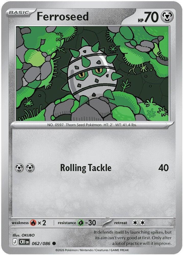 Ferroseed - 062/086 - ME04: Chaos Rising (CRI) - Reverse Holofoil - Pokemon TCG Card