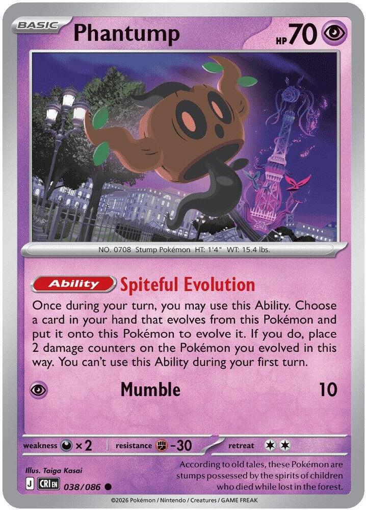 Phantump - 038/086 - ME04: Chaos Rising (CRI) - Normal - Pokemon TCG Card